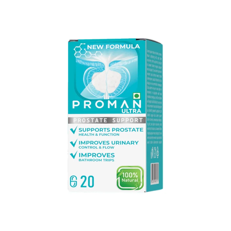 Proman — box of the Proman Ultra food supplement for prostate health and urinary comfort, 20 capsules